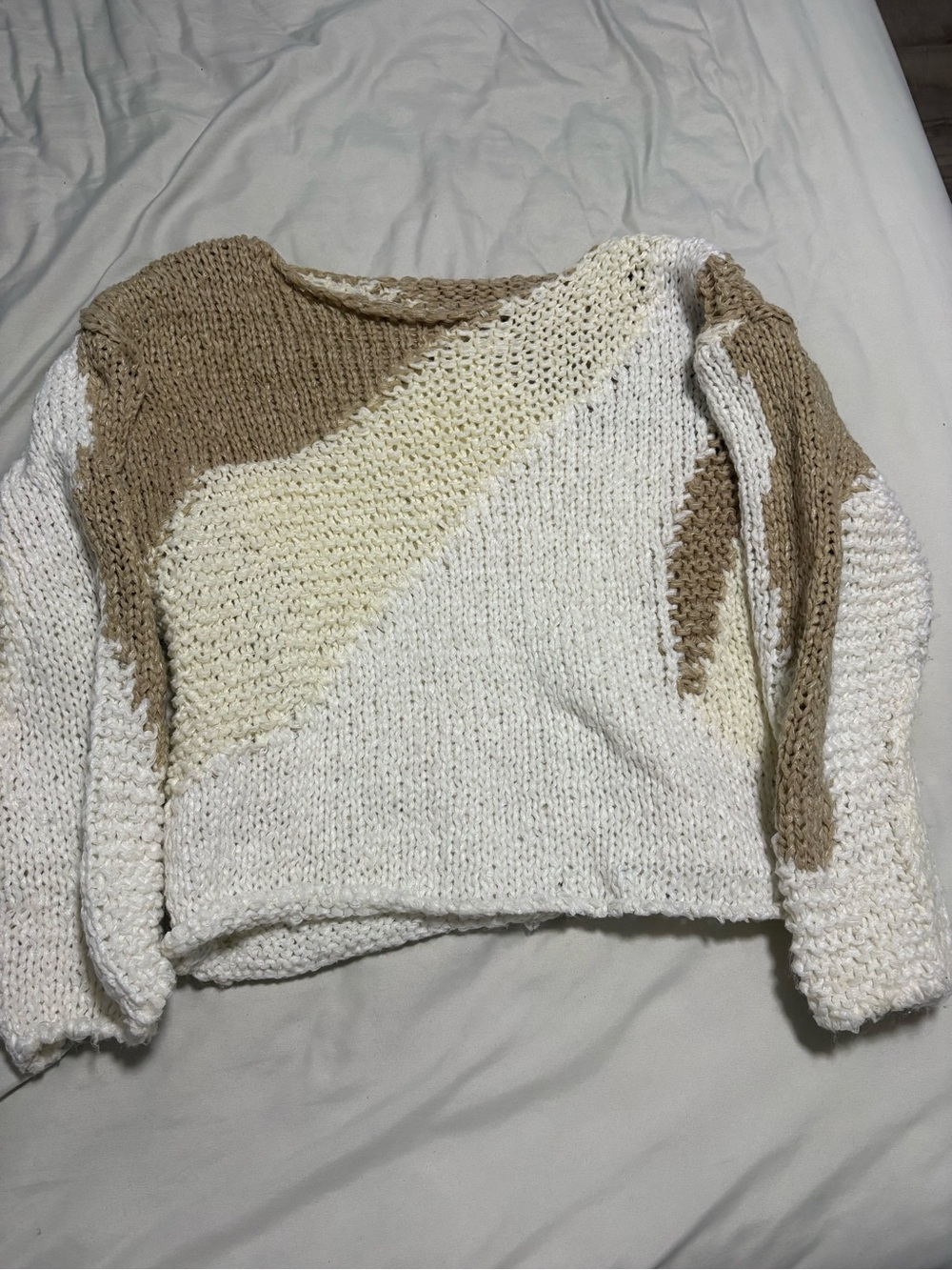 Zara Cream & Tan Colorblock Knit Sweater